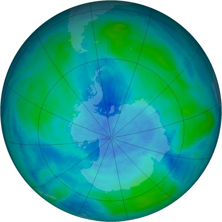 Antarctic ozone map for 03 March 1986